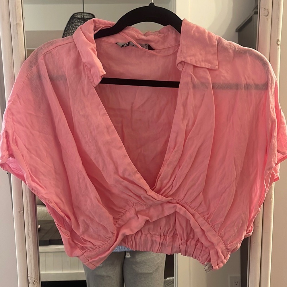 Zara linen crop top pink size M